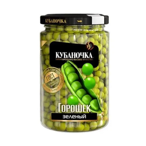 картинка Горошек зеленый консервированный. Кубаночка 370г – Prostor.ae