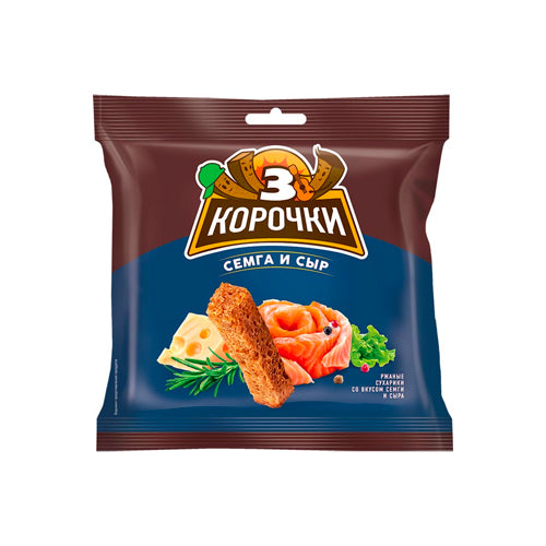 картинка Сухарики «3 Корочки» со вкусом сёмги с сыром 40гр. – Prostor.ae