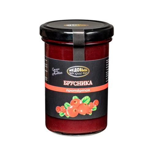 картинка Брусника протёртая с сахаром. Медовый край 250г – Prostor.ae