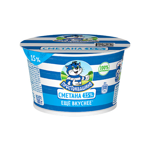 картинка Сметана 15%. Простоквашино 180г – Prostor.ae