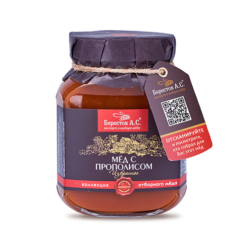 картинка Мёд натуральный цветочный полифлорный (С прополисом. Избранное) &quot;Берестов А.С.&quot; 500г – Prostor.ae