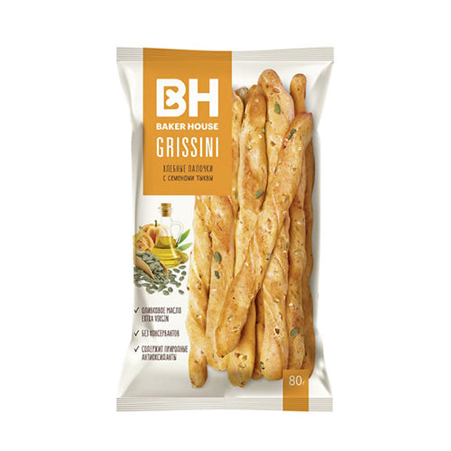 картинка Хлебные палочки "Grissini" с семенами тыквы. Baker House 80г – Prostor.ae