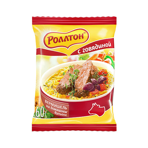 картинка Лапша быстрого приготовления со вкусом говядины. Роллтон 60г – Prostor.ae