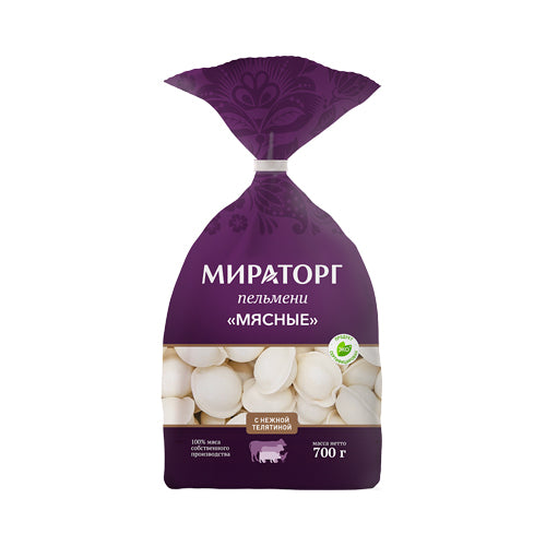 картинка Пельмени "Мясные" из мяса свинины, говядины, курицы и телятины с ароматным бульоном "Мираторг" 700г – Prostor.ae
