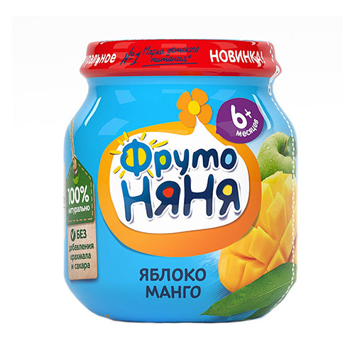 картинка Пюре натуральное из яблок и манго с 6 месяцев ФрутоНяня 100г – Prostor.ae