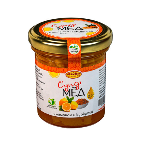 картинка Мёд натуральный "Супер" с лимоном и куркумой. Медовый край 200г – Prostor.ae