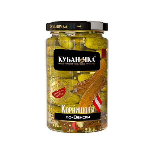 картинка Корнишоны маринованные с уксусом "По-Венски". Кубаночка 360г – Prostor.ae