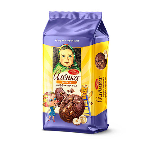 картинка Маффин-печенье "Аленка" брауни с шоколадом и орехами. Красный Октябрь 138г – Prostor.ae