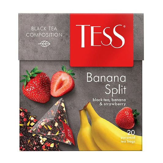 картинка Чай черный байховый с ароматом банана и клубники "TESS Banana Split" (20 пирамидок) 36г – Prostor.ae