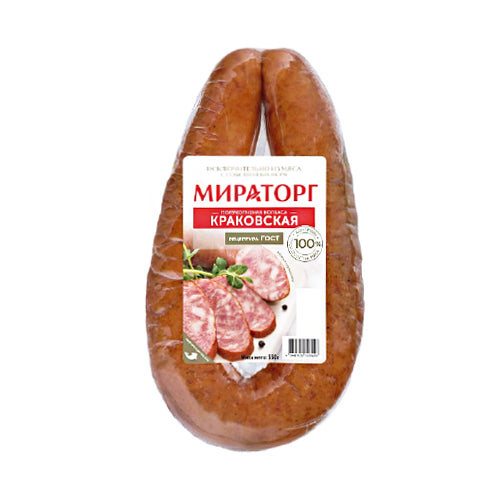картинка Колбаса полукопченая Краковская ГОСТ (с мраморной говядиной). Мираторг 330г – Prostor.ae