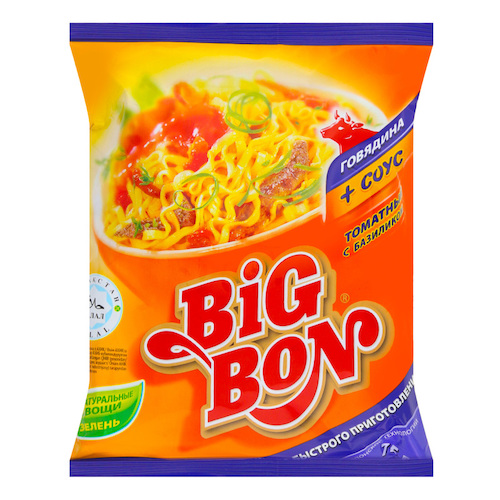 картинка Лапша быстрого приготовления "Big Bon" говядина и соус томатный с базиликом 75г – Prostor.ae