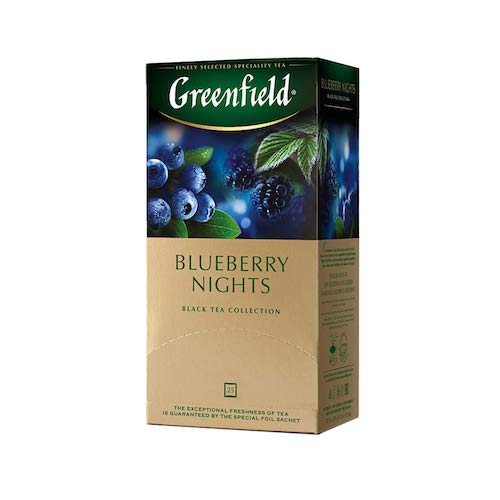 картинка Чай черный байховый с ароматом черники и ежевики и растительными компонентами "Greenfield Blueberry Nights" (25 пакетиков) 37,5г. – Prostor.ae