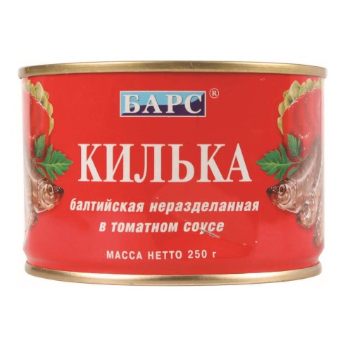 картинка Килька балтийская (шпроты) неразделанная в томатном соусе БАРС 250г – Prostor.ae