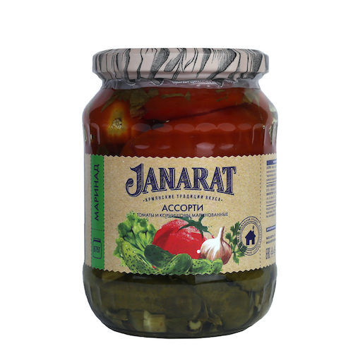 картинка Ассорти (томаты и корнишоны маринованные) "Janarat" (Армения) 675гр – Prostor.ae