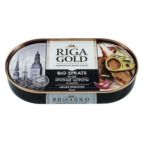 картинка Крупные шпроты в масле "Riga Gold" 190г – Prostor.ae