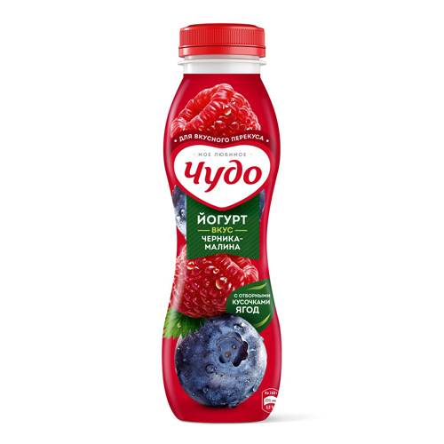 Йогурт питьевой фруктовый со вкусом черника-малина 1,9% "Чудо" 260г.