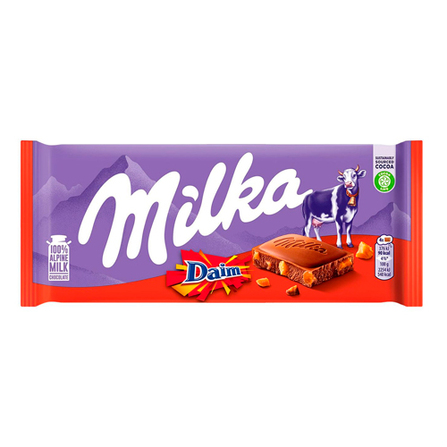 картинка Шоколад молочный с цельным орехом миндаля и кусочками карамели Daim Milka 100г – Prostor.ae