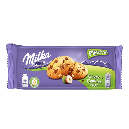 картинка Печенье бисквитное "Pieguski" с кусочками шоколада и орехами Milka 135г – Prostor.ae