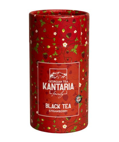 картинка Чай черный с кусочками клубники "Kantaria Family" в тубусе (Грузия) 75г. – Prostor.ae