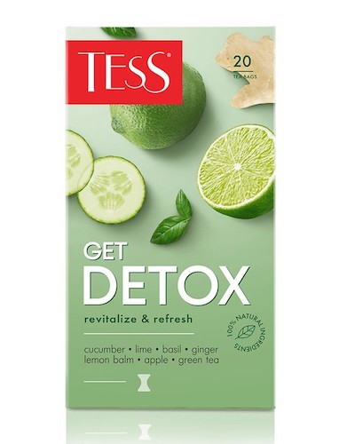 Чай зелёный байховый с добавлением чая оолонг байхового, ароматом лайма и свежего огурца и растительными компонентами "TESS Get Detox" (20 пакетиков) 30г.