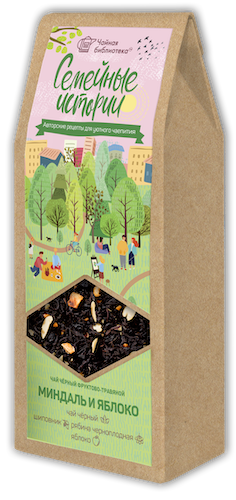 картинка Чай чёрный фруктово-травяной "Миндаль и яблоко" (чай чёрный, шиповник, рябина черноплодная, яблоко) Семейные Истории 80гр – Prostor.ae