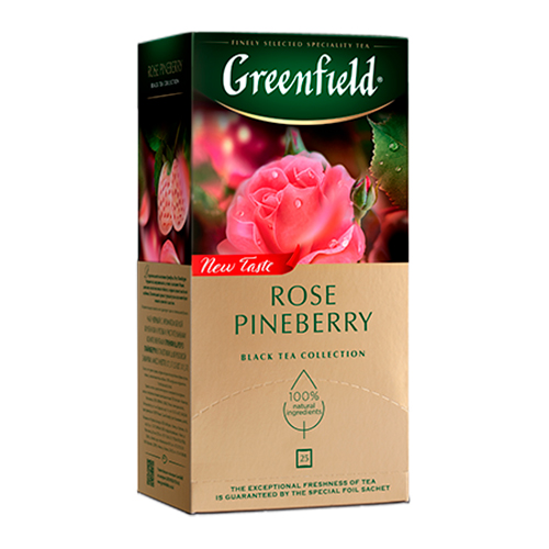 картинка Чай черный с ароматом белой клубники и розы и растительными компонентами "Greenfield Rose Pineberry" (25 пакетиков) 37.5г – Prostor.ae