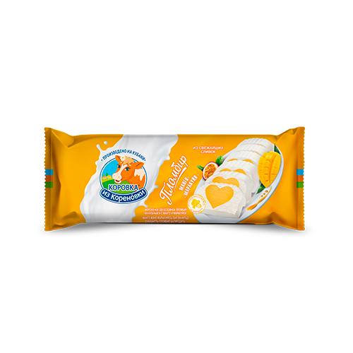 картинка Мороженое пломбир "Полено" ванильное с манго и маракуйей 15% жирности "Коровка из кореновки" 400г – Prostor.ae