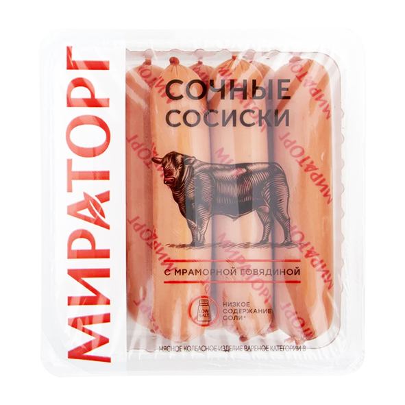 картинка Сосиски Сочные (с мраморной говядиной) "Мираторг" 350г – Prostor.ae