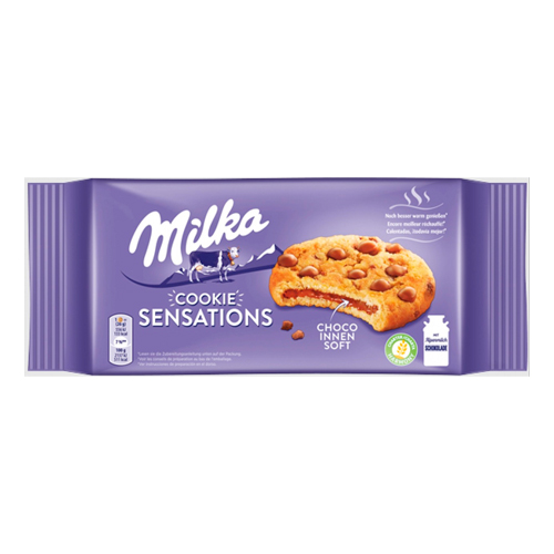 картинка Печенье с тающей начинкой и кусочками молочного шоколада "Sensations" Milka 156г – Prostor.ae