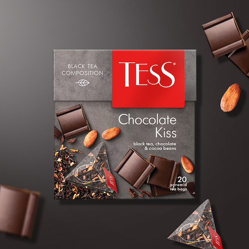 картинка Чай черный байховый с ароматом шоколада и растительными компонентами "TESS Chocolate Kiss" (20 пирамидок) 36г. – Prostor.ae