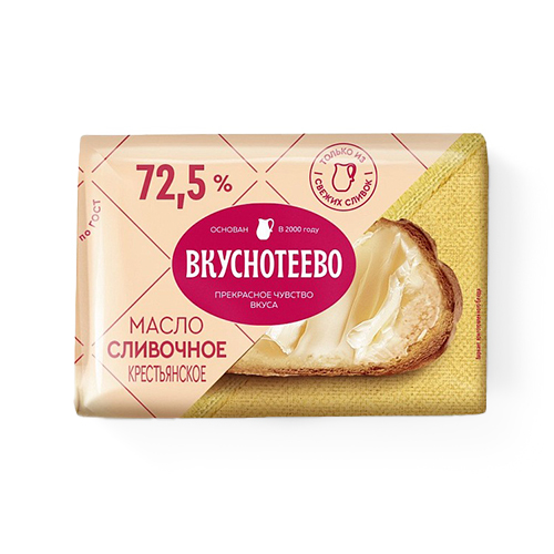 картинка Масло сливочное крестьянское 72,5% "Вкуснотеево" 180г – Prostor.ae