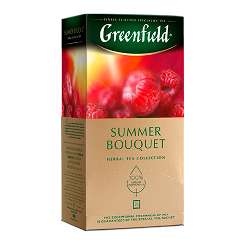 картинка Чайный напиток со вкусом и ароматом малины "Greenfield Summer Bouquet" (25 пакетиков) 50г – Prostor.ae