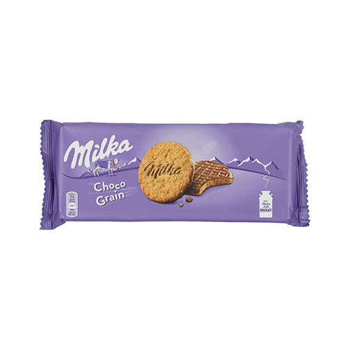 картинка Печенье из цельнозерновой муки с овсяными хлопьями "Choco Grain" покрытое молочным шоколадом Milka 126г – Prostor.ae