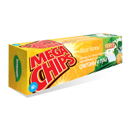 картинка Чипсы картофельные со вкусом сметаны и лука "Mega Chips" 50г – Prostor.ae