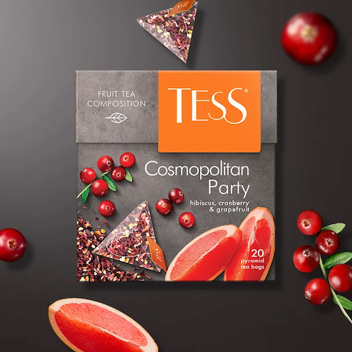 картинка Чайный напиток с ароматом гибискуса, клюквы и грейпфрута "TESS Cosmopolitan Party" (20 пирамидок) 40г. – Prostor.ae