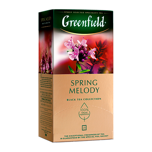 картинка Чай черный байховый с ароматом фруктов и душистых трав и растительными компонентами "Greenfield Spring Melody" (25 пакетиков) 37,5г – Prostor.ae