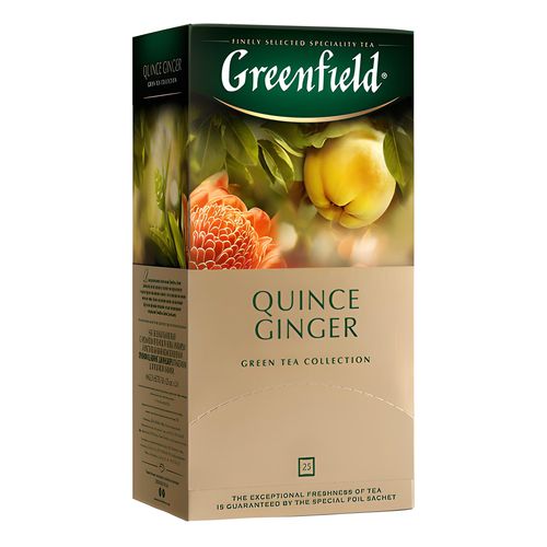 картинка Чай зеленый байховый c ароматом японской айвы, имбирем и растительными компонентами "Greenfield Quince ginger" (25 пакетиков) 50г – Prostor.ae