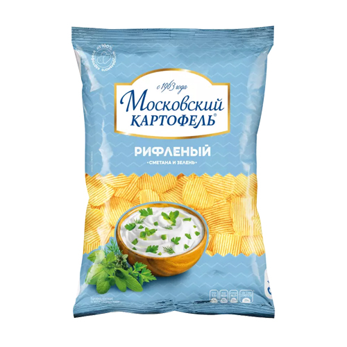 картинка Чипсы картофельные рифленые со вкусом сметаны и зелени "Московский картофель" 60г – Prostor.ae