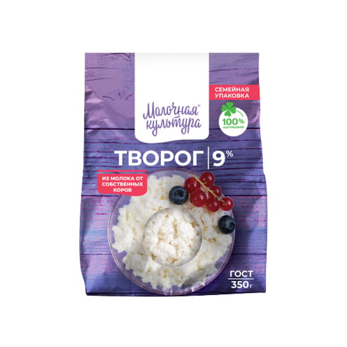 картинка Творог натуральный 9%. Молочная культура 350г – Prostor.ae