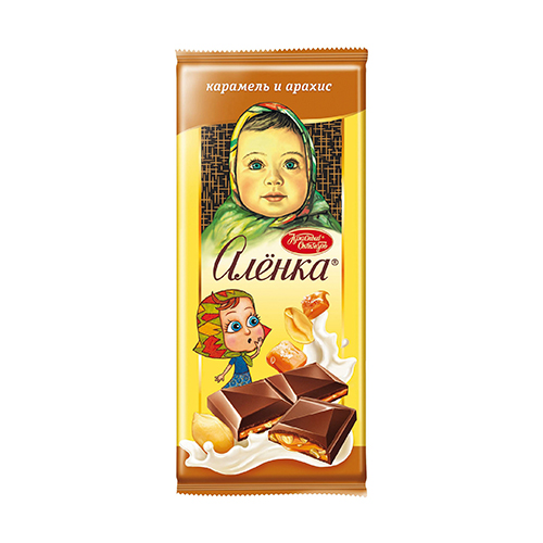 картинка Шоколадная плитка "Алёнка" с начинкой из соленой карамели и арахиса Красный Октябрь 87г – Prostor.ae