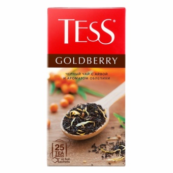 картинка Чай черный байховый с ароматом облепихи и айвы и растительными компонентами "TESS Goldberry" (25 пакетиков) 37.5г. – Prostor.ae