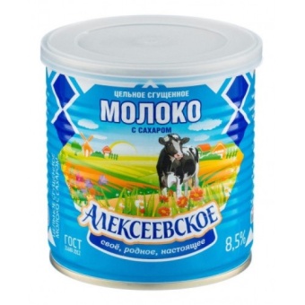 картинка Цельное сгущённое молоко с сахаром "Алексеевское" ГОСТ 8,5% 360г – Prostor.ae