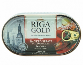 картинка Шпроты в томатном соусе "Riga Gold" 190г – Prostor.ae