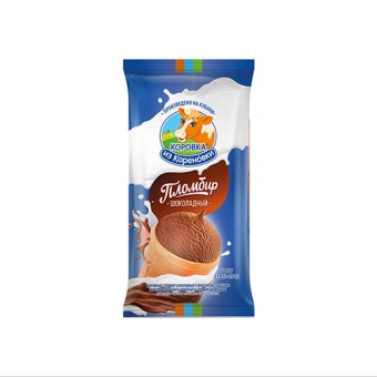 картинка Мороженое пломбир "Шоколадный" в вафельном стаканчике 15% жирности ГОСТ  "Коровка из кореновки" 100г – Prostor.ae